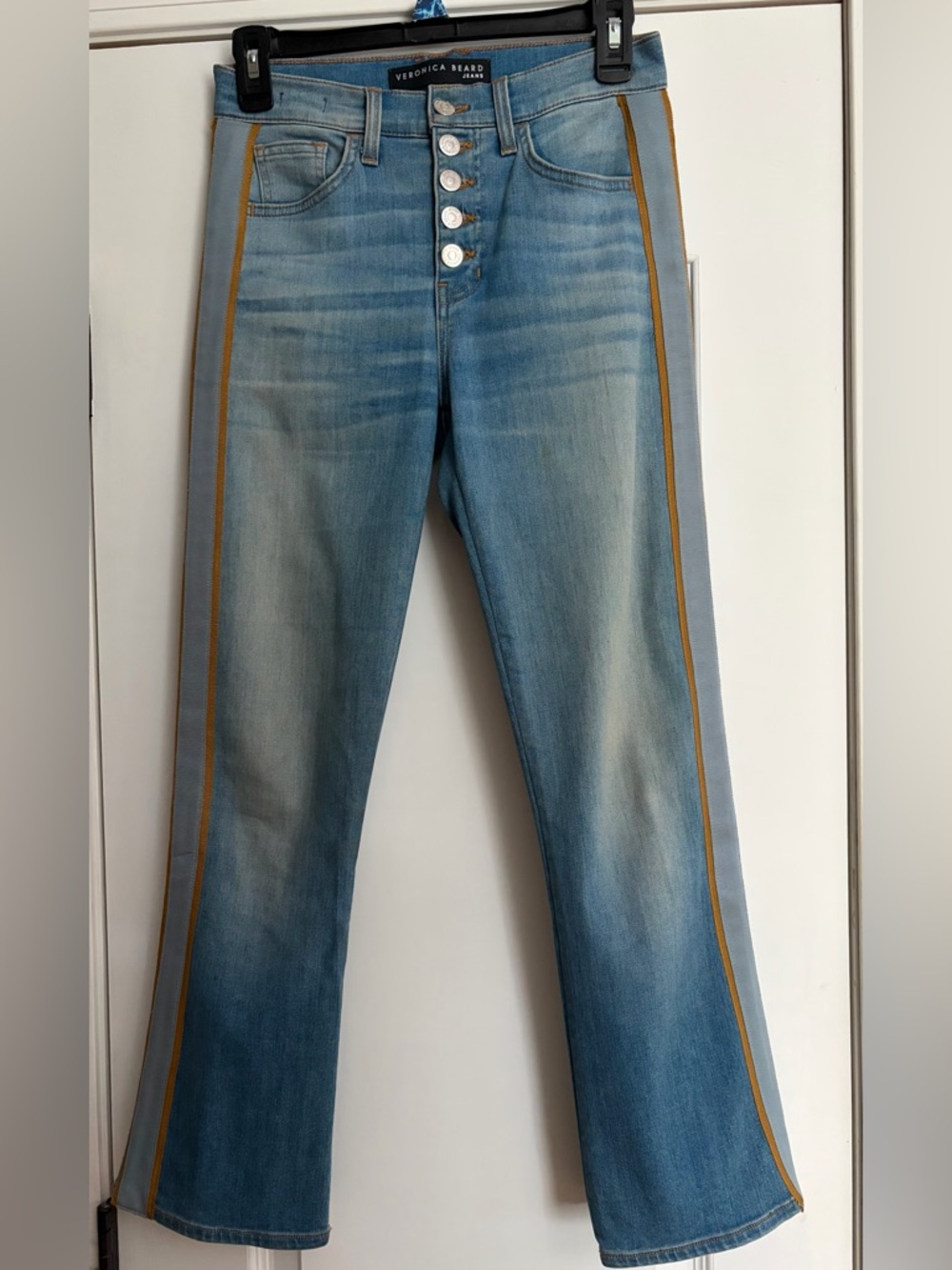 Veronica Beard Baby Boot Cut Hi Rise Ankle Jeans Double Ribbon Stripe Sz 26 EUC